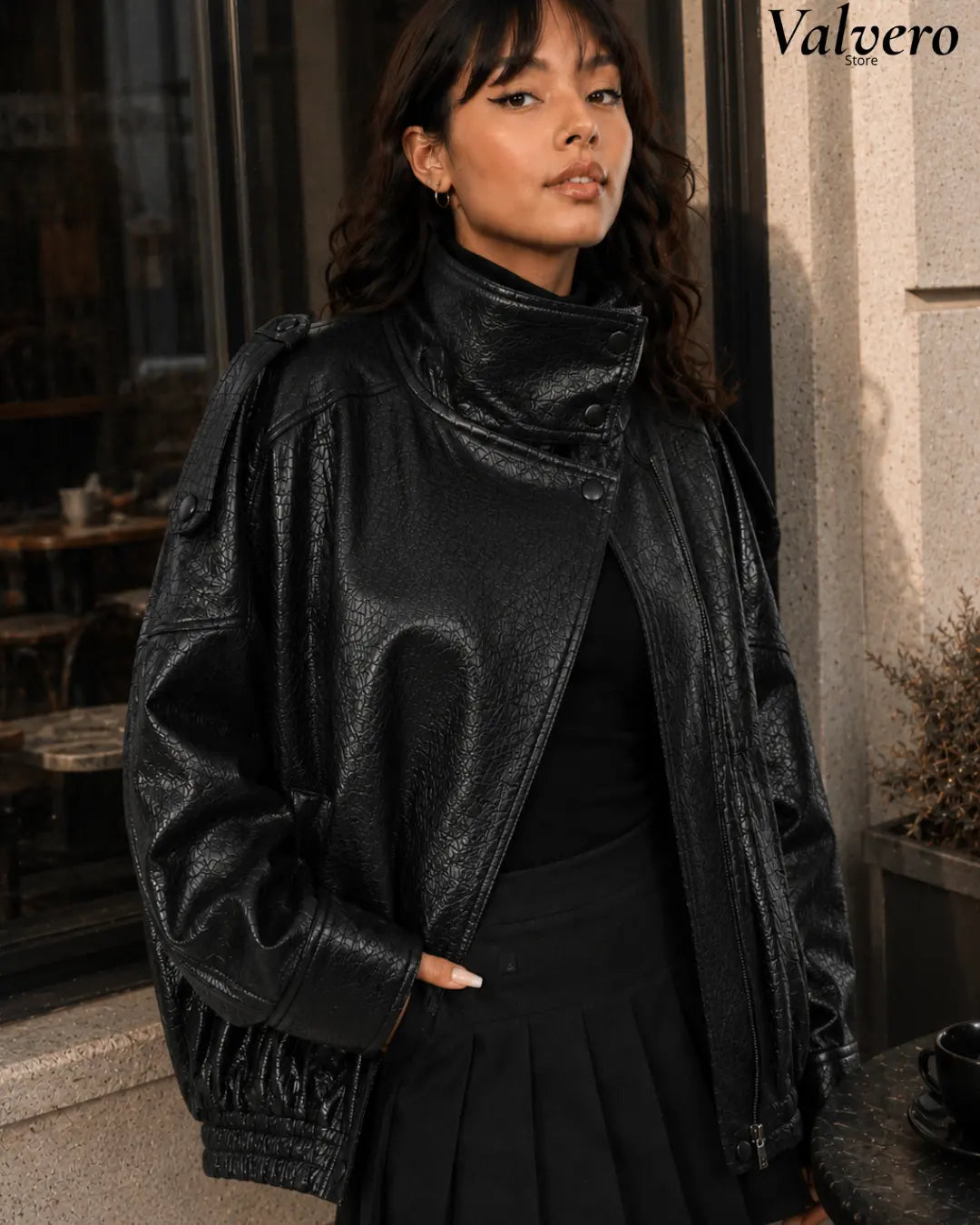 Chaqueta Oversized en Efecto Cuero