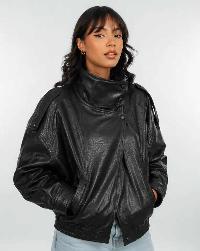 Chaqueta Oversized en Efecto Cuero