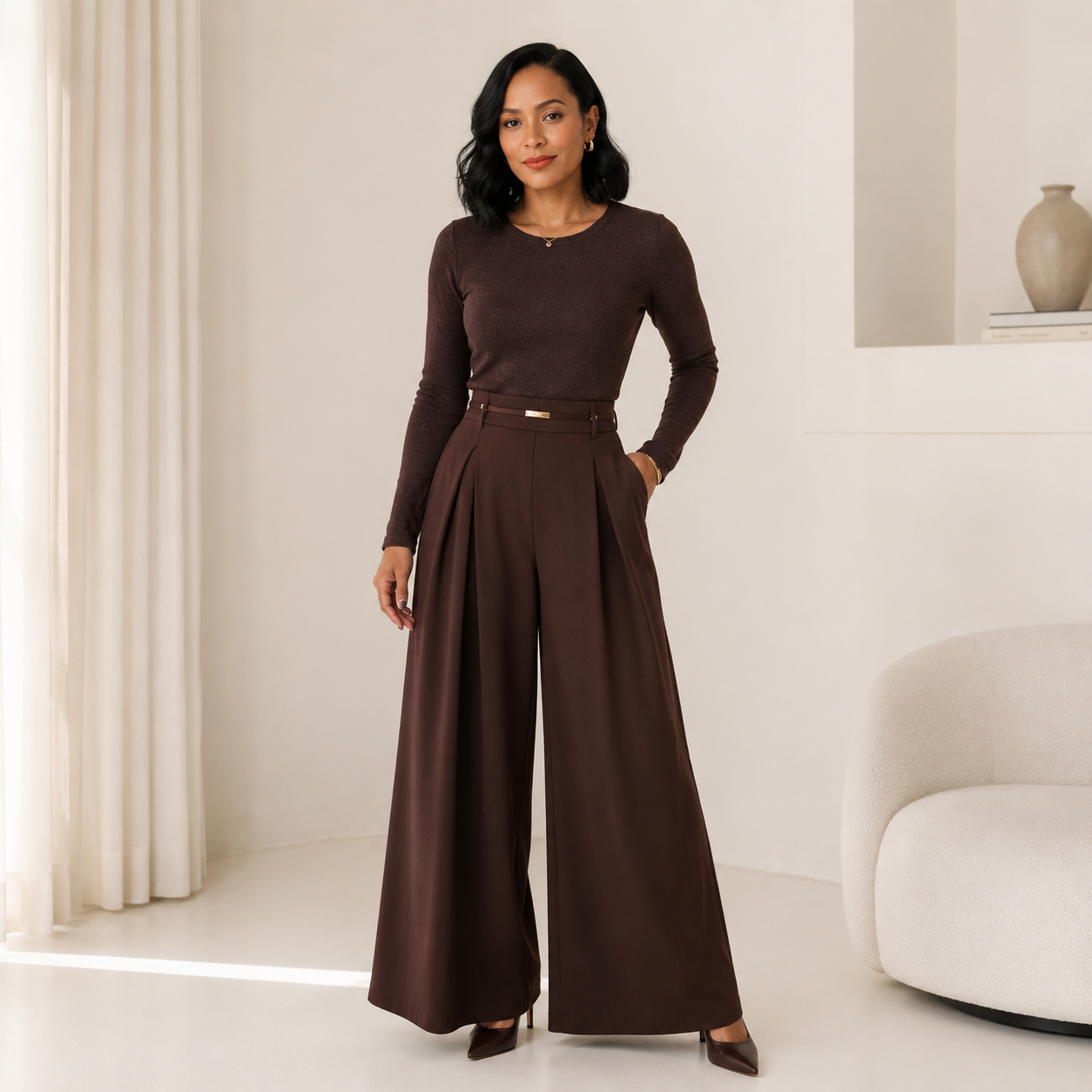 Pantalón Palazzo de Tiro Alto para Mujer – Corte Amplio y Caída Elegante