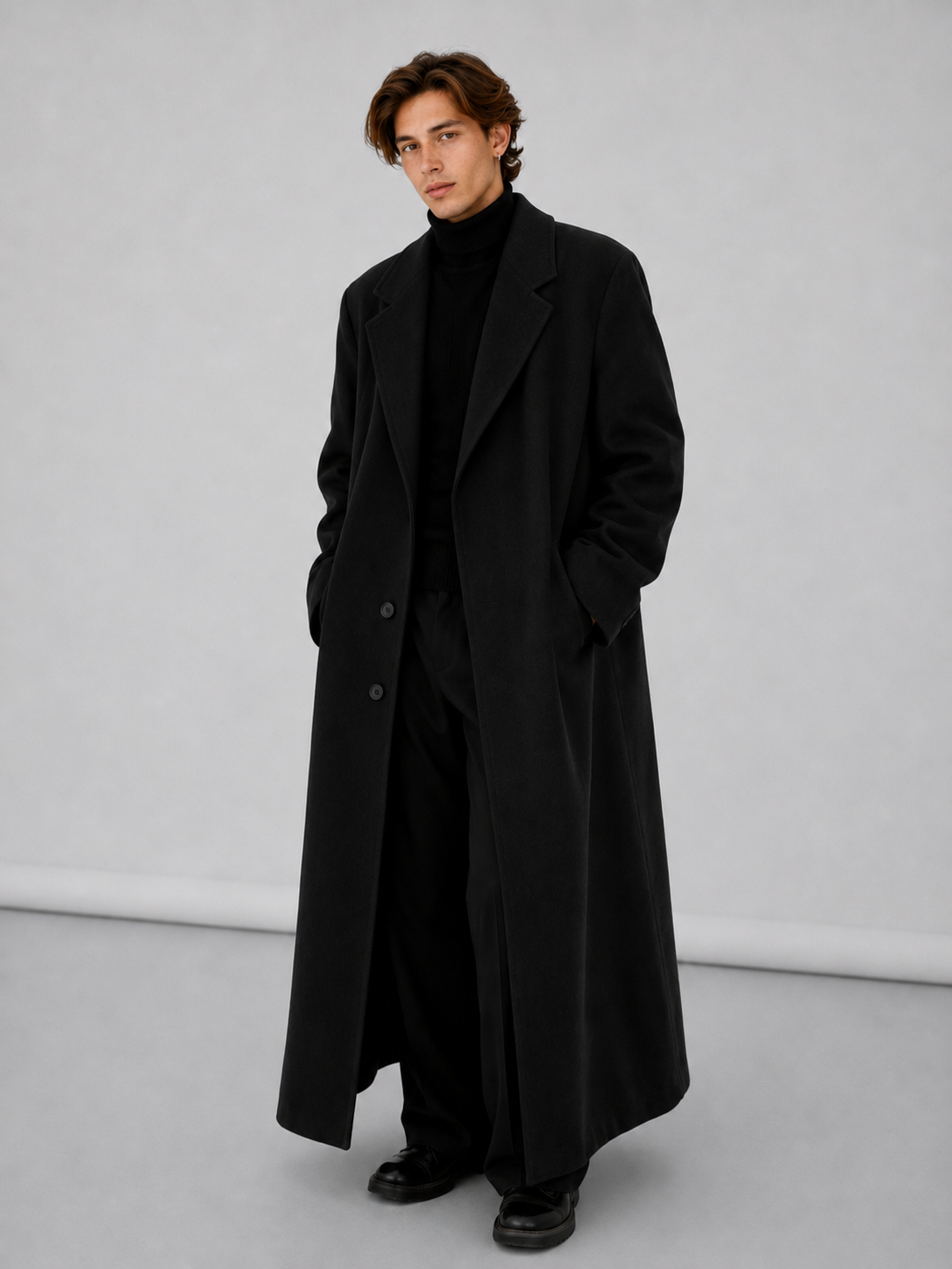 Abrigo X-Long Noir Prestige | Silueta Imponente y Minimalismo