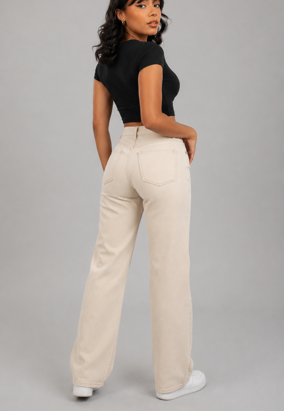 Jeans Beige Apricot de Cintura Alta – Corte Recto Slim