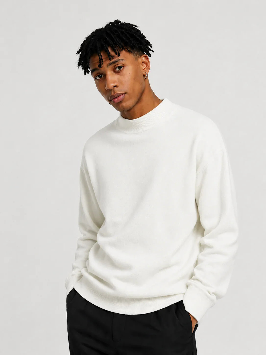 Suéter blanco cuello redondo para hombre, moda elegante y moderna