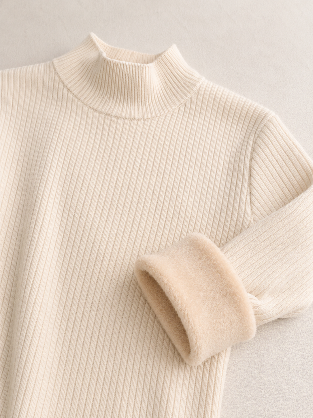Suéter de Cuello Alto | Punto Térmico con Forro de Terciopelo, Estilo Retro
