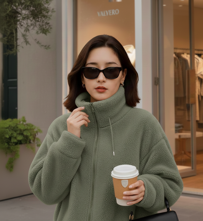 Chaqueta Ligera de Coral Fleece para Mujer – Suave, Cálida y Casual