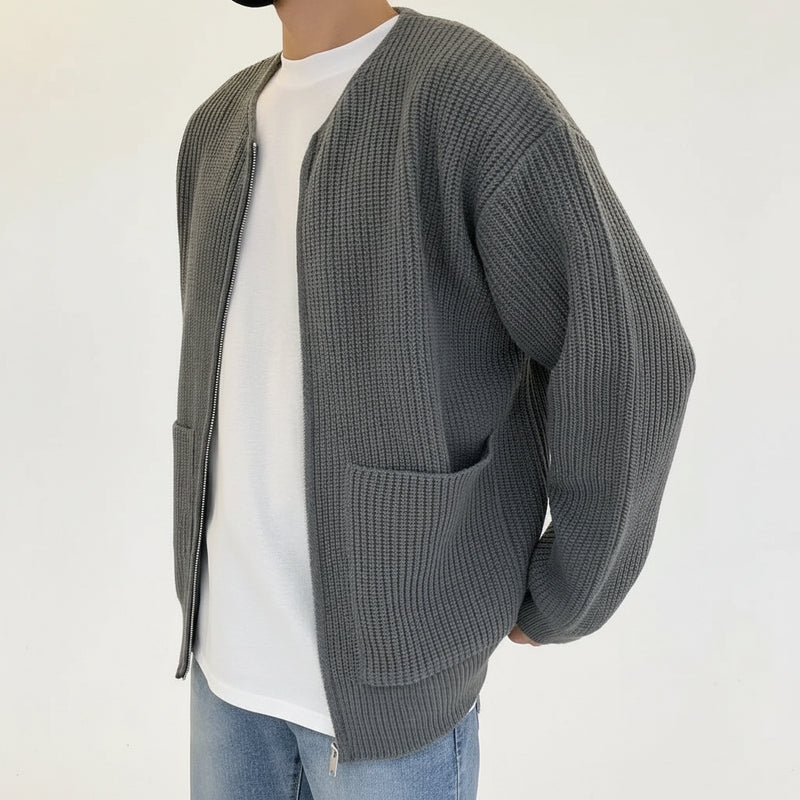 Cárdigan Slim para Hombre con Cremallera – Estilo Otoño/Invierno