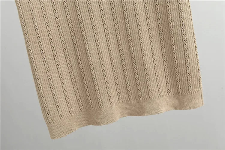 Conjunto Knit de Tres Piezas — Cárdigan Corto, Top y Falda Larga