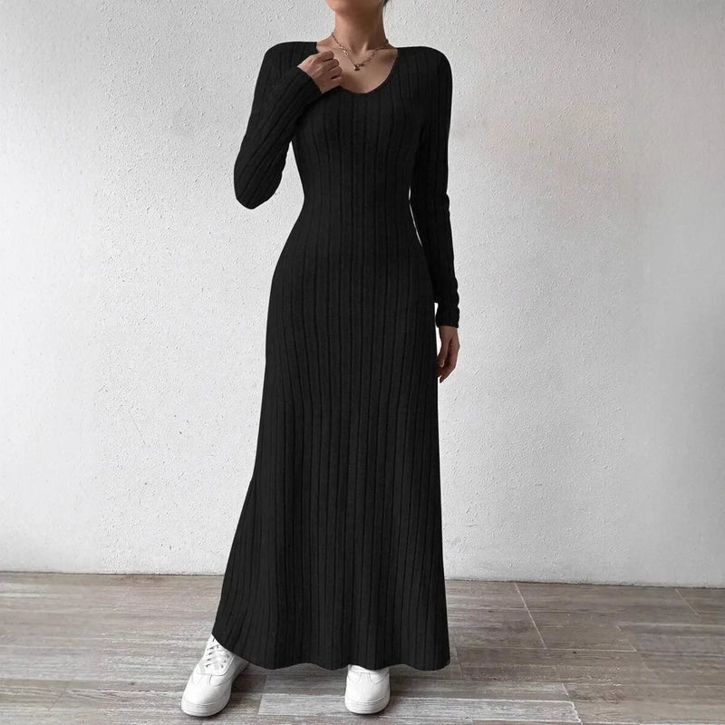 Vestido Knit de Manga Larga Corte A – Elegancia Suave y Silueta Estilizada