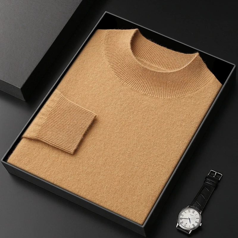 Jersey de Cachemir 100% para Hombre – Cuello Medio Alto, Tejido Fino y Estilo Casual Premium