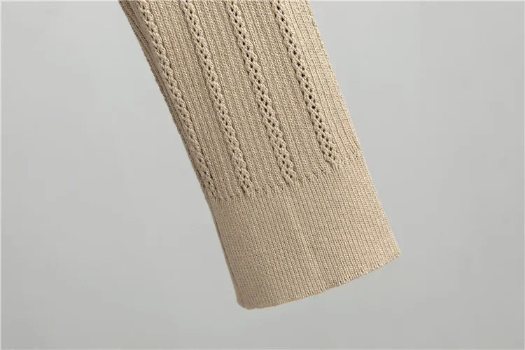 Conjunto Knit de Tres Piezas — Cárdigan Corto, Top y Falda Larga