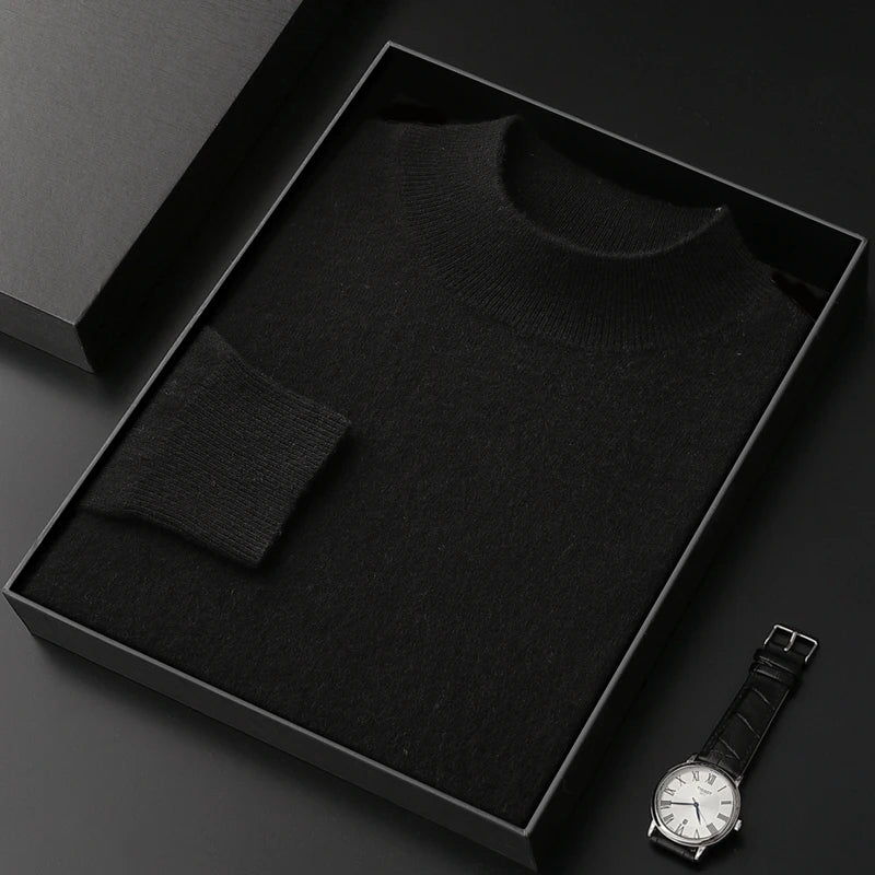 Jersey de Cachemir 100% para Hombre – Cuello Medio Alto, Tejido Fino y Estilo Casual Premium