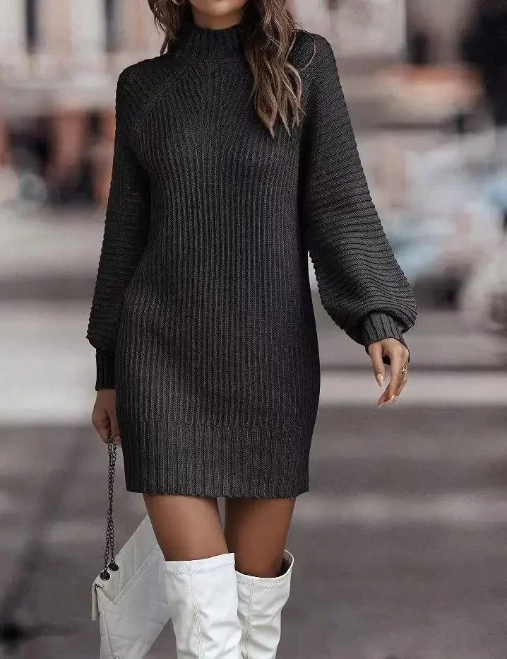 Vestido de Punto con Cuello Alto – Elegancia Otoño/Invierno