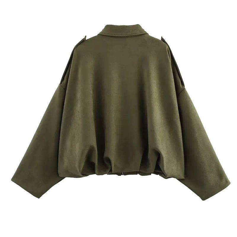 Bomber Vintage Oversize | Textura Suave y Cremallera Dorada