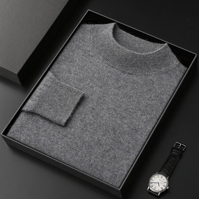 Jersey de Cachemir 100% para Hombre – Cuello Medio Alto, Tejido Fino y Estilo Casual Premium