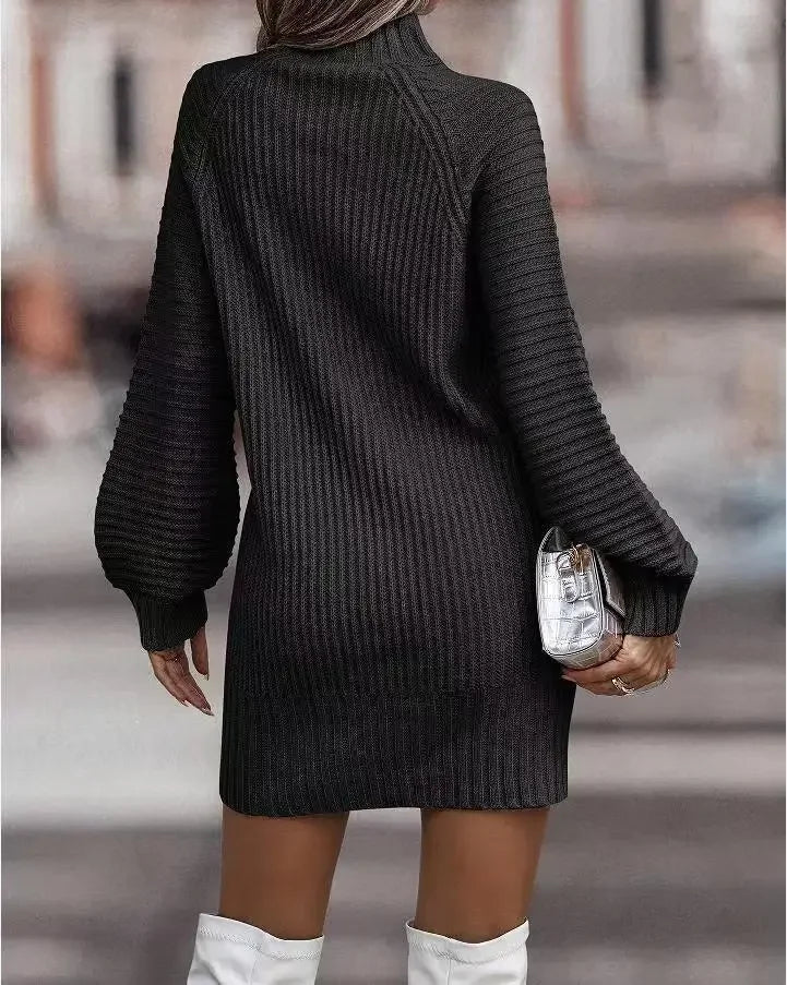 Vestido de Punto con Cuello Alto – Elegancia Otoño/Invierno