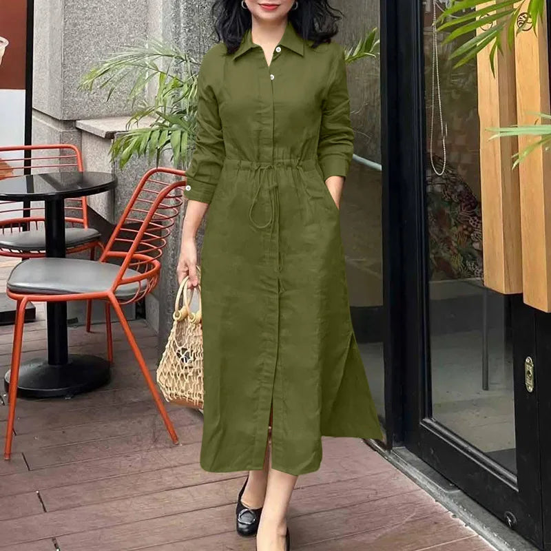 Vestido Midi Luna – Estilo Camisero Elegante