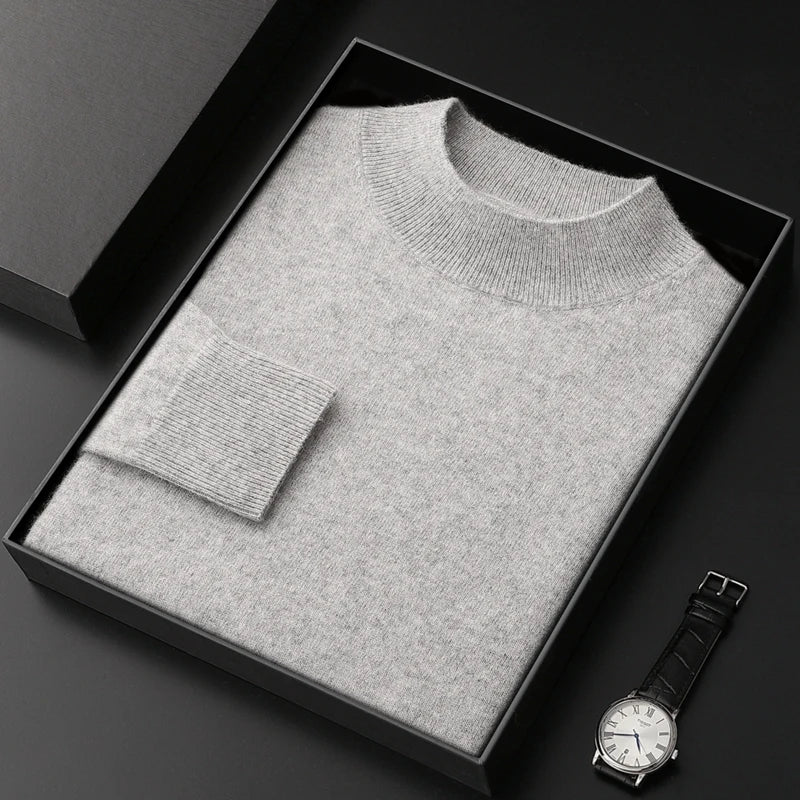 Jersey de Cachemir 100% para Hombre – Cuello Medio Alto, Tejido Fino y Estilo Casual Premium