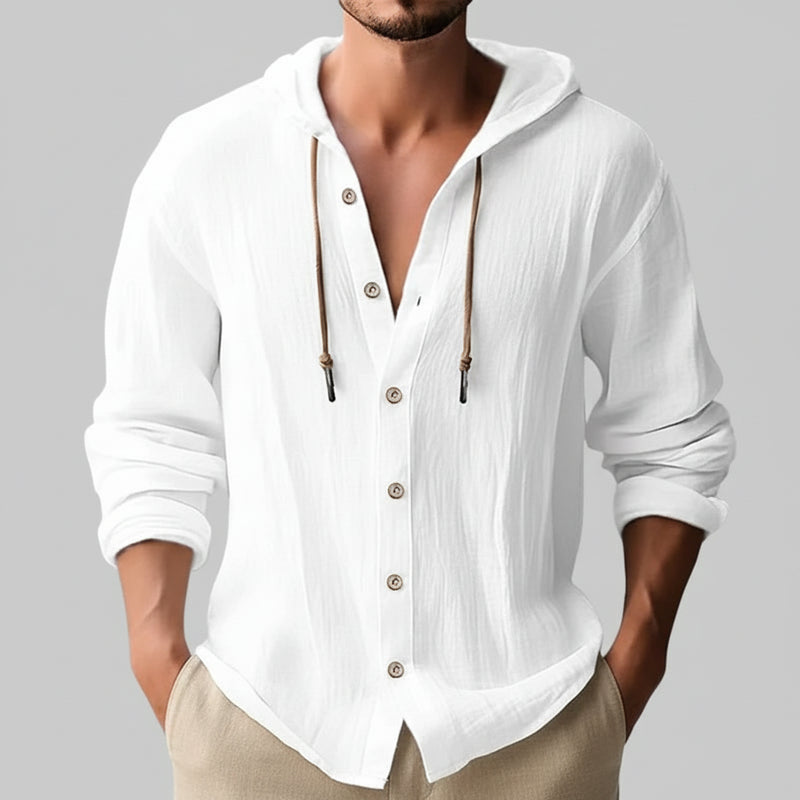 Camisa Casual de Hombre en Algodón y Lino con Capucha – Estilo Primavera/Verano
