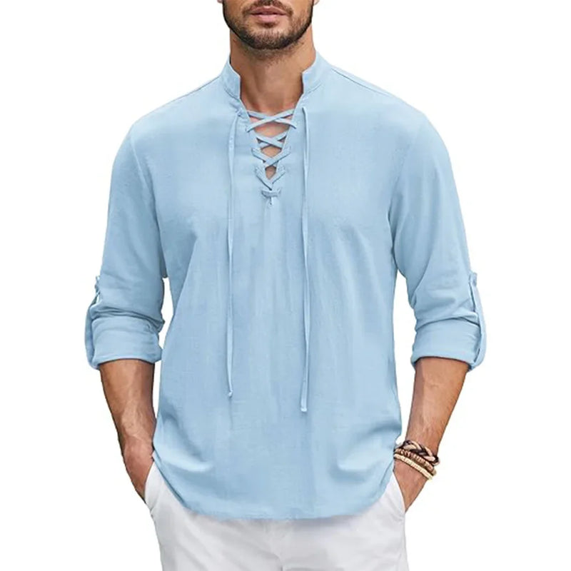 Camisa Renacentista para Hombre – Estilo de Algodón y Lino, Manga Larga