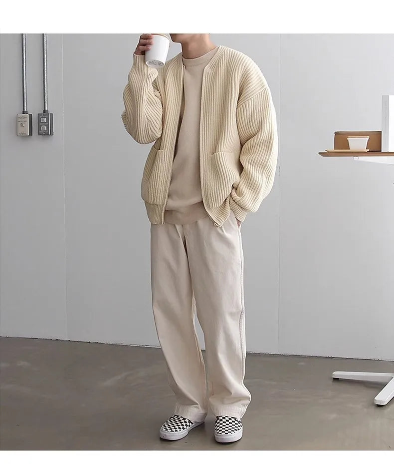 Cárdigan Slim para Hombre con Cremallera – Estilo Otoño/Invierno