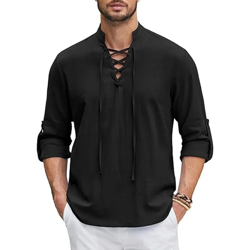 Camisa Renacentista para Hombre – Estilo de Algodón y Lino, Manga Larga