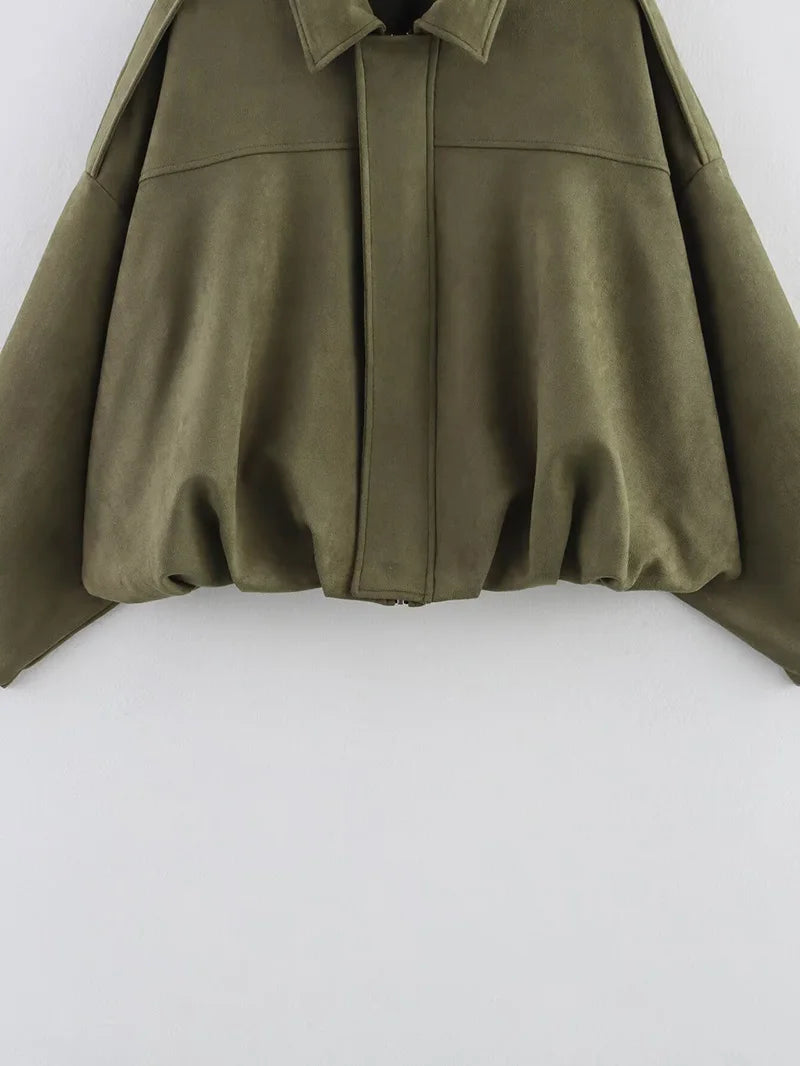 Bomber Vintage Oversize | Textura Suave y Cremallera Dorada