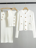 Conjunto Knit de Tres Piezas — Cárdigan Corto, Top y Falda Larga