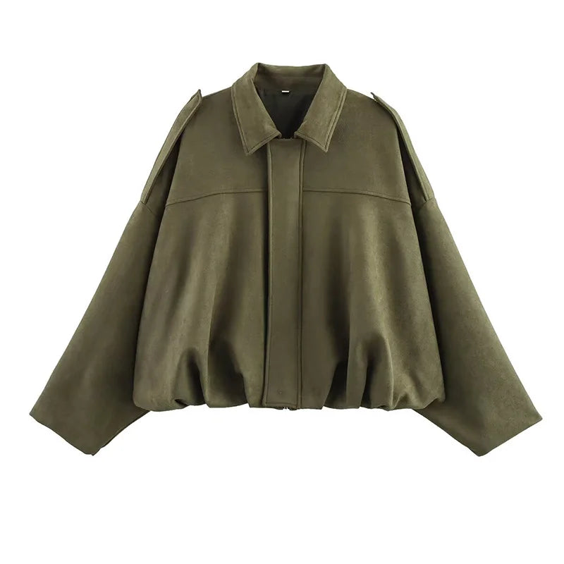 Bomber Vintage Oversize | Textura Suave y Cremallera Dorada