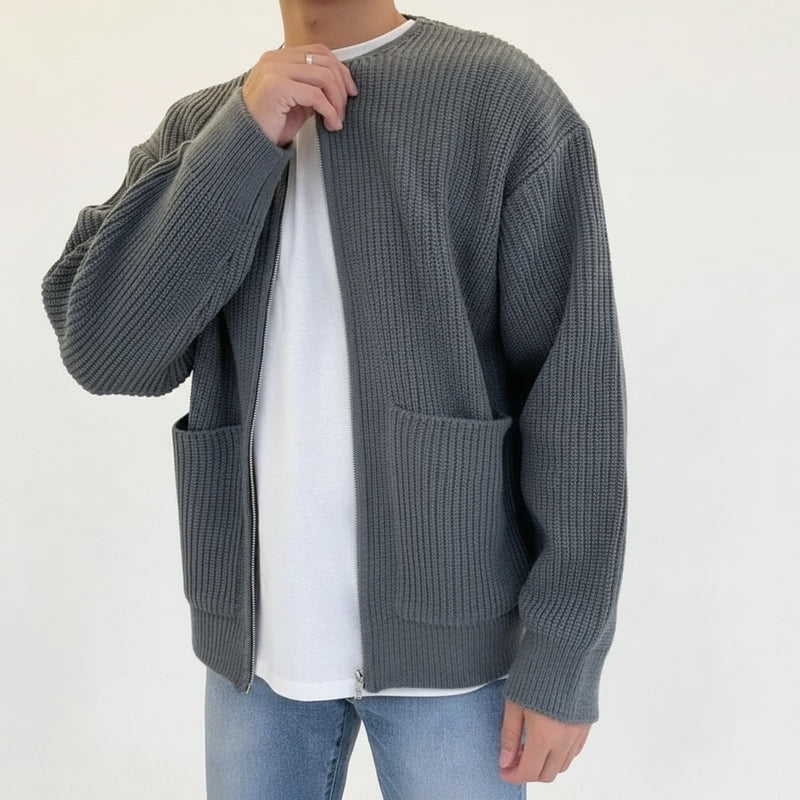 Cárdigan Slim para Hombre con Cremallera – Estilo Otoño/Invierno
