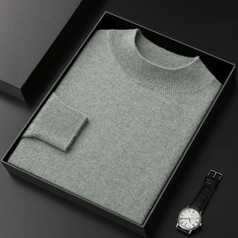 Jersey de Cachemir 100% para Hombre – Cuello Medio Alto, Tejido Fino y Estilo Casual Premium