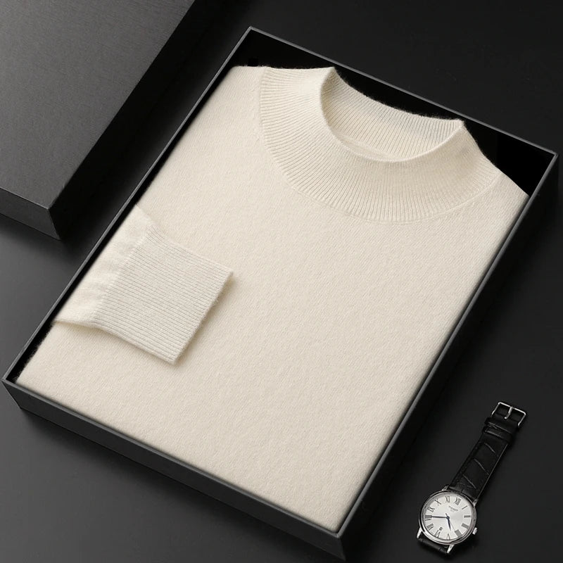 Jersey de Cachemir 100% para Hombre – Cuello Medio Alto, Tejido Fino y Estilo Casual Premium