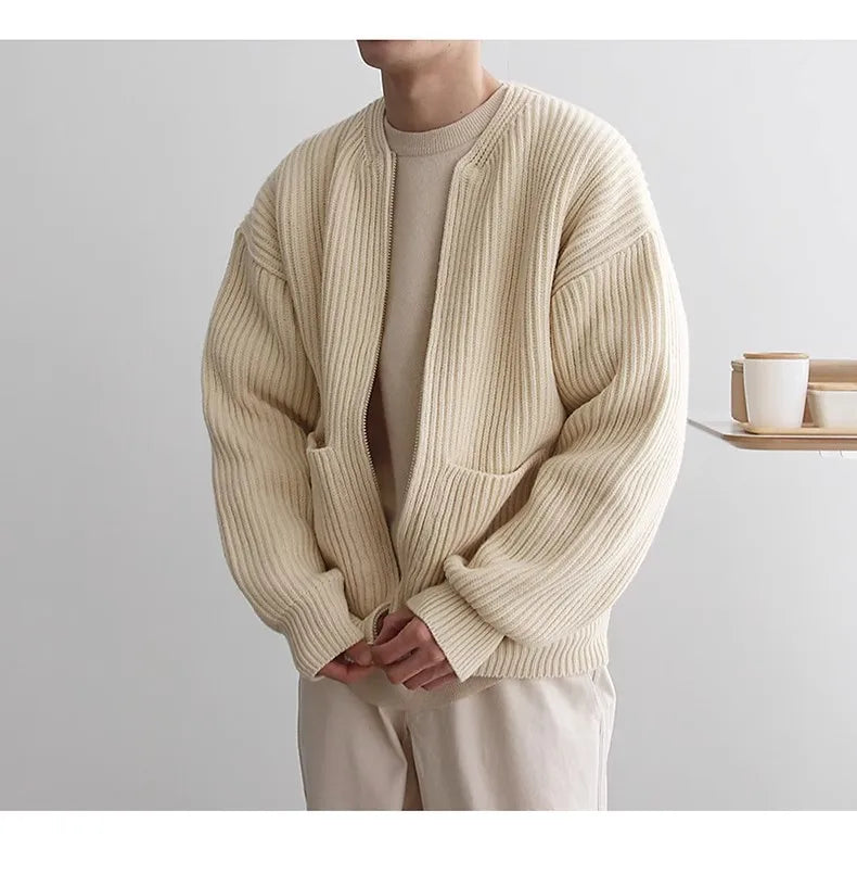 Cárdigan Slim para Hombre con Cremallera – Estilo Otoño/Invierno