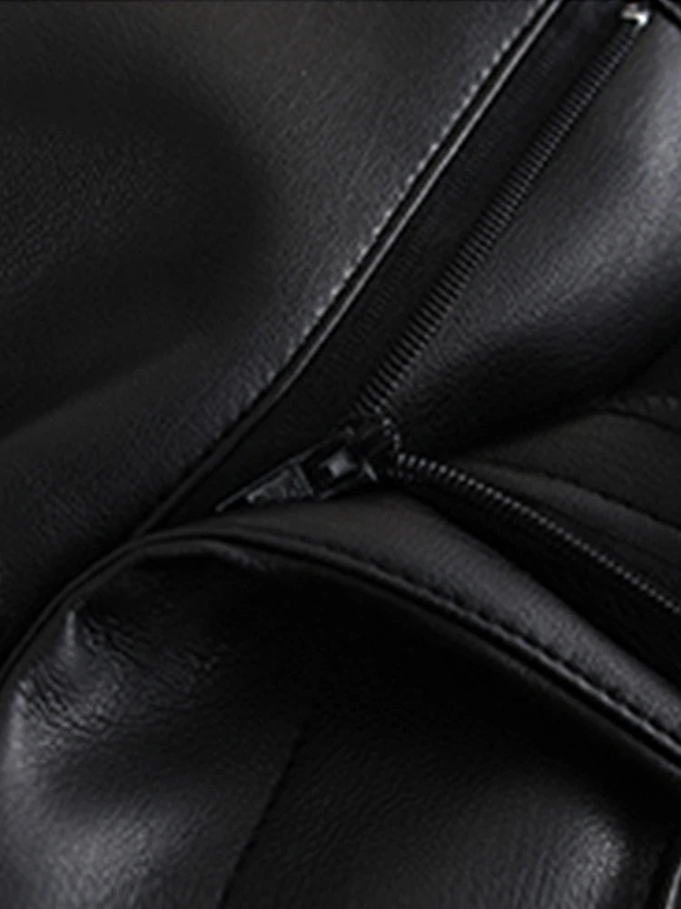 Pantalón Recto de Cuero Sintético – Cintura Alta Negro