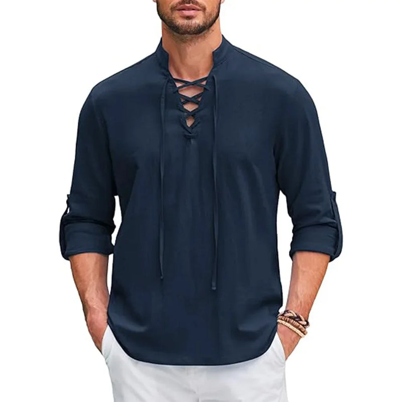 Camisa Renacentista para Hombre – Estilo de Algodón y Lino, Manga Larga