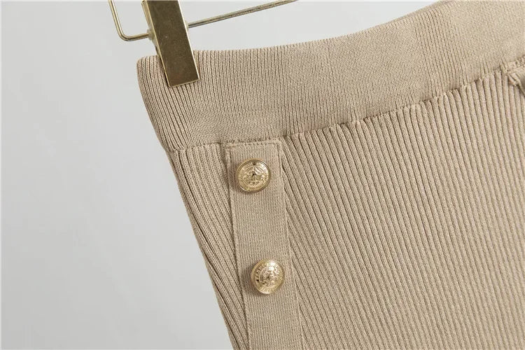 Conjunto Knit de Tres Piezas — Cárdigan Corto, Top y Falda Larga