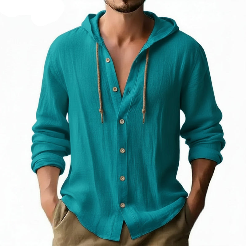 Camisa Casual de Hombre en Algodón y Lino con Capucha – Estilo Primavera/Verano