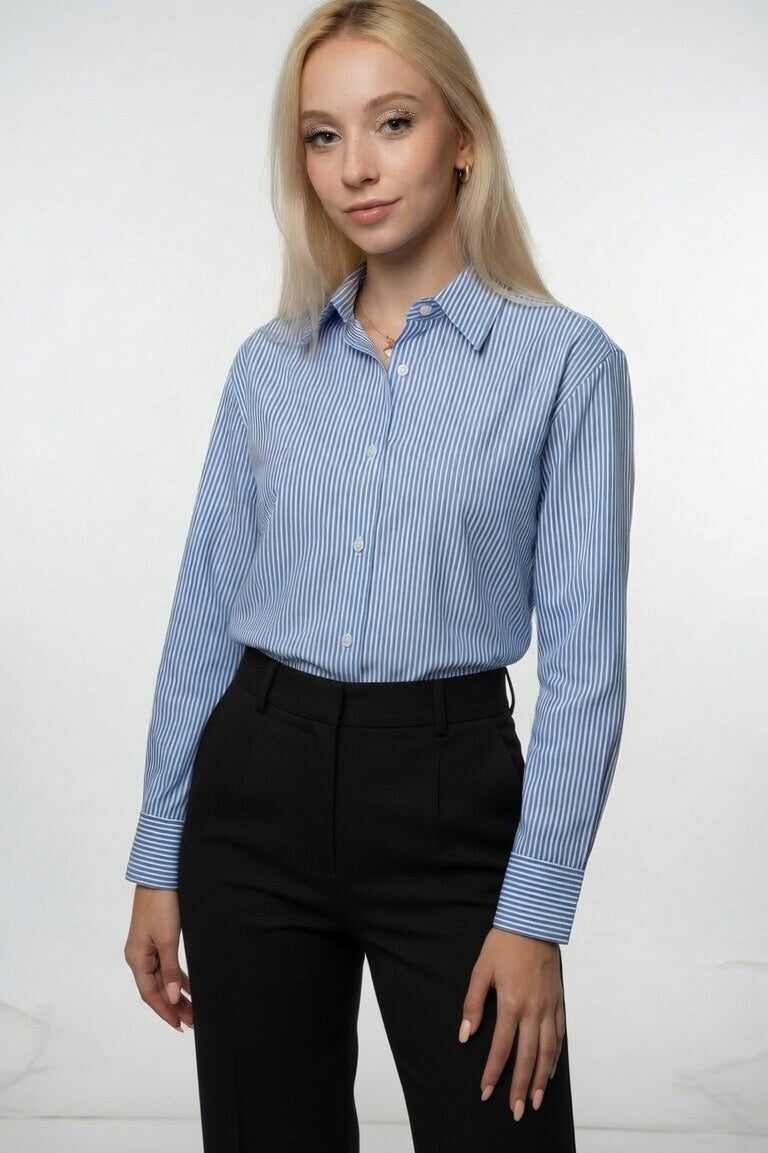 Camisa de Rayas de Corte Fluido — Estilo Atemporal
