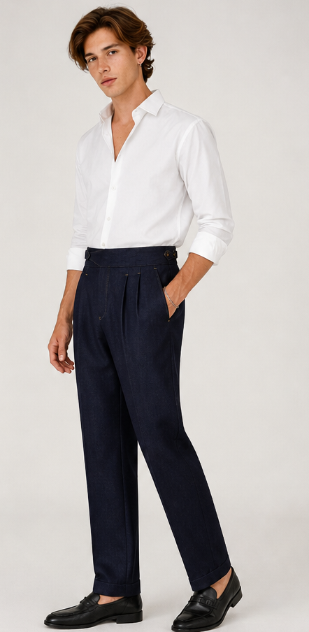 Pantalón Recto de Tiro Alto con Inspiración Denim — Elegancia Casual