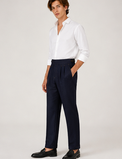 Pantalón Recto de Tiro Alto con Inspiración Denim — Elegancia Casual